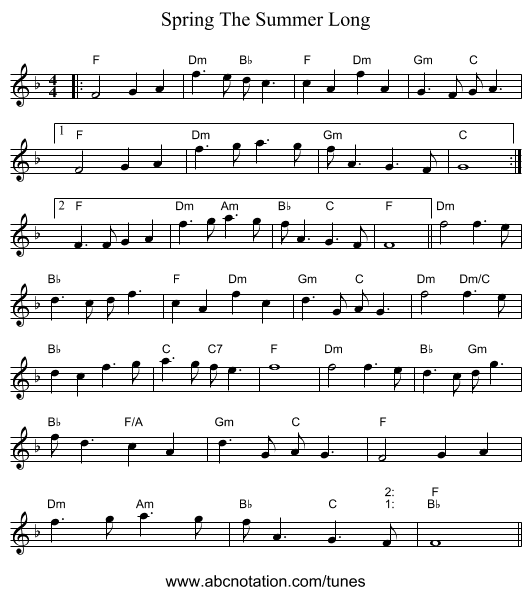 Spring The Summer Long - staff notation