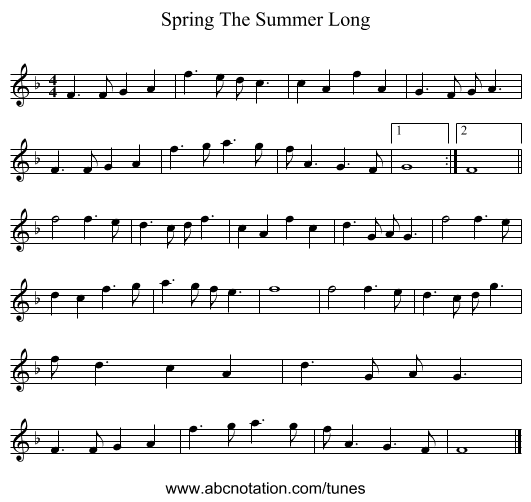 Spring The Summer Long - staff notation