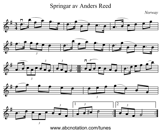 Springar av Anders Reed - staff notation
