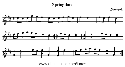 Springdans - staff notation
