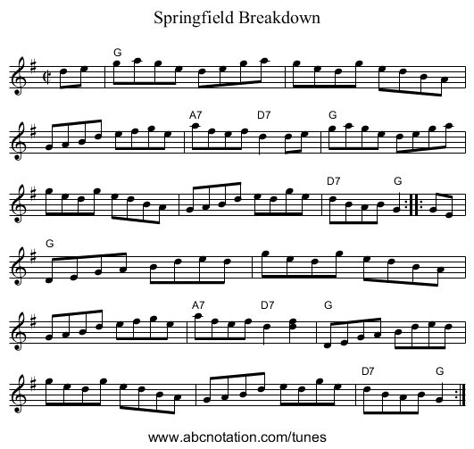 Springfield Breakdown - staff notation