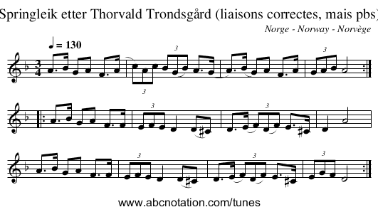 Springleik etter Thorvald Trondsgård (liaisons correctes, mais pbs) - staff notation