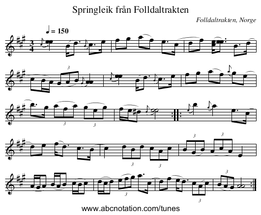 Springleik från Folldaltrakten - staff notation