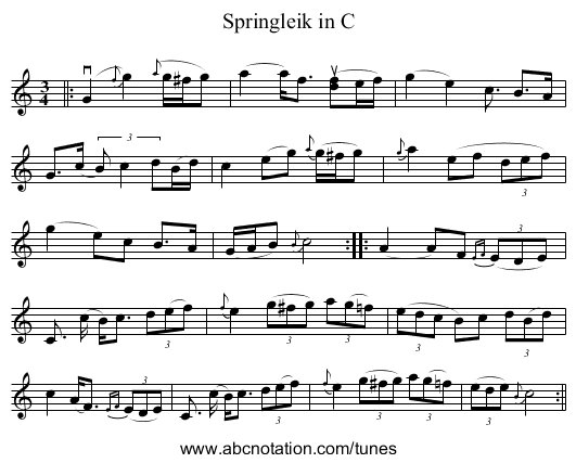 Springleik in C - staff notation