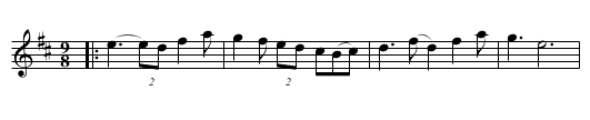 Springleik in D - staff notation