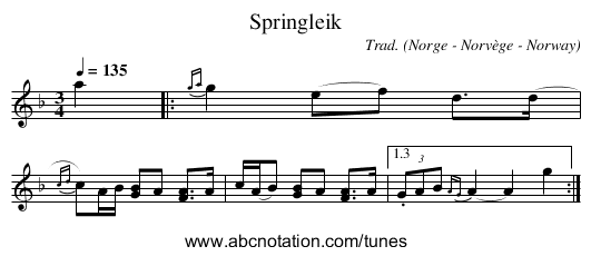 Springleik - staff notation