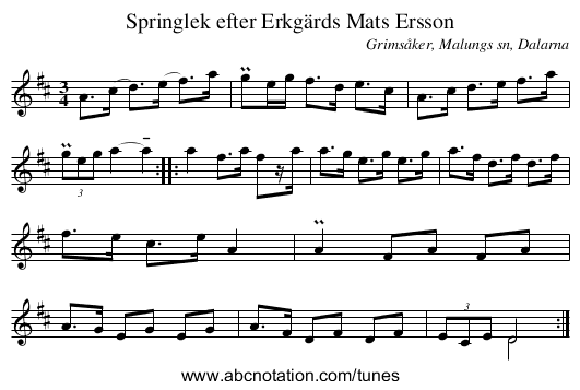 Springlek efter Erkgärds Mats Ersson - staff notation