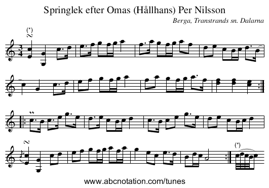 Springlek efter Omas (Hållhans) Per Nilsson - staff notation