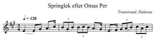 Springlek efter Omas Per - staff notation