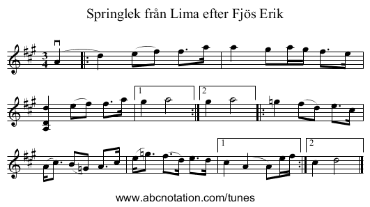 Springlek från Lima efter Fjös Erik - staff notation
