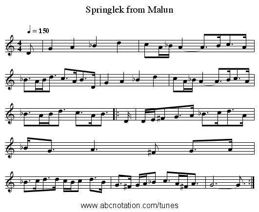 Springlek from Malun - staff notation