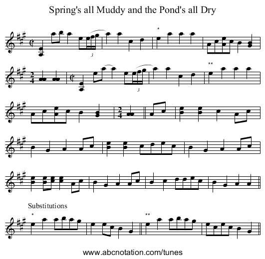Spring's all Muddy and the Pond's all Dry - staff notation