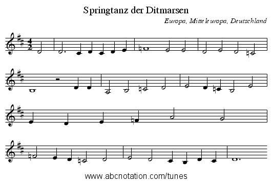 Springtanz der Ditmarsen - staff notation