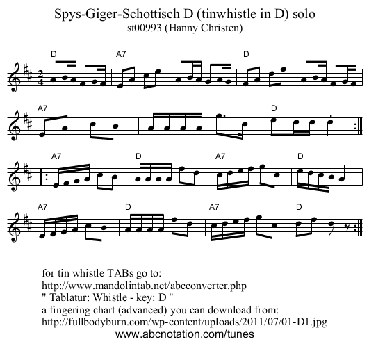 Spys-Giger-Schottisch D (tinwhistle in D) solo - staff notation