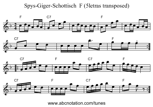 Spys-Giger-Schottisch  F (5letras transposed) - staff notation