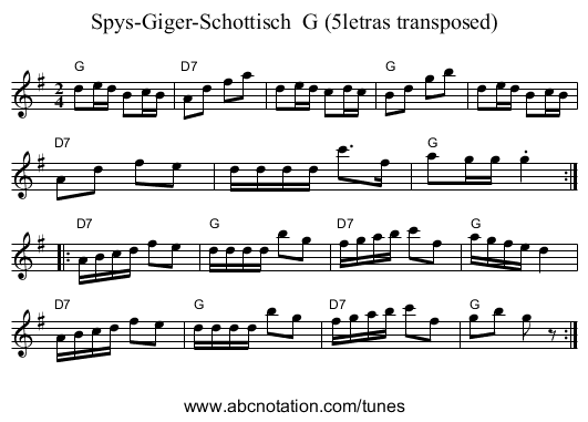 Spys-Giger-Schottisch G (5letras transposed) - staff notation