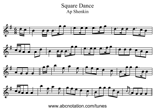 Square Dance - staff notation