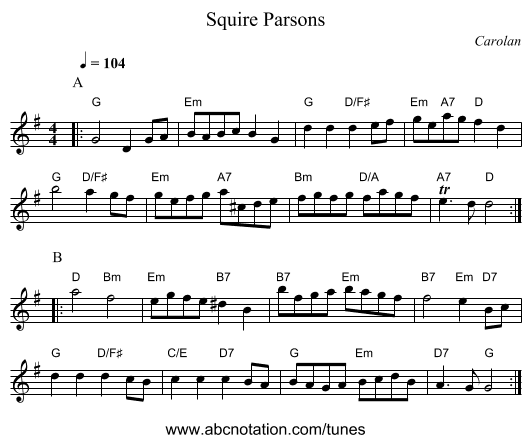 Squire Parsons - staff notation