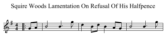 Squire Woods Lamentation On Refusal Of His Halfpence - staff notation