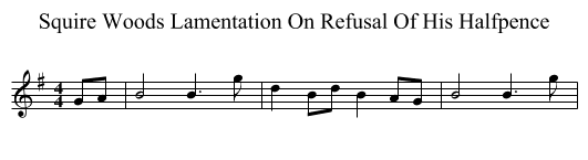 Squire Woods Lamentation On Refusal Of His Halfpence - staff notation