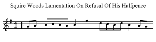 Squire Woods Lamentation On Refusal Of His Halfpence - staff notation