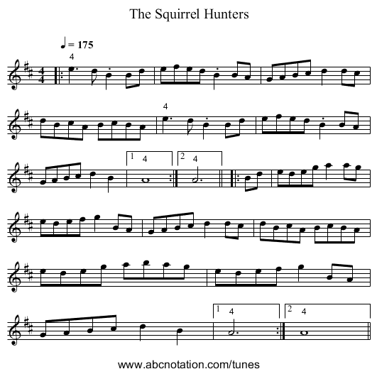 Squirrel Hunters, The - staff notation
