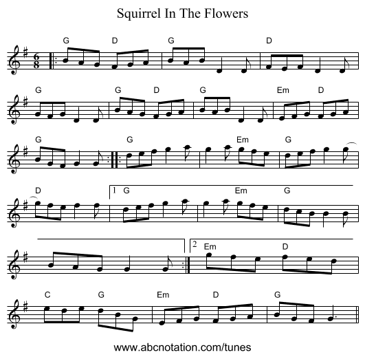 Squirrel In The Flowers - staff notation
