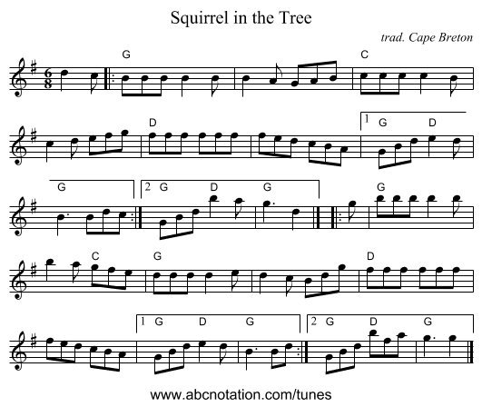 Squirrel in the Tree - staff notation