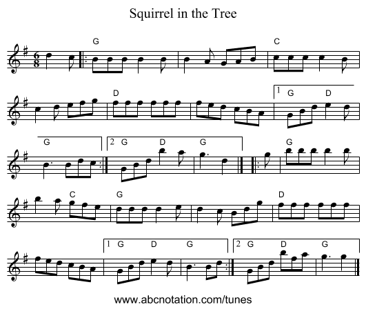 Squirrel in the Tree - staff notation