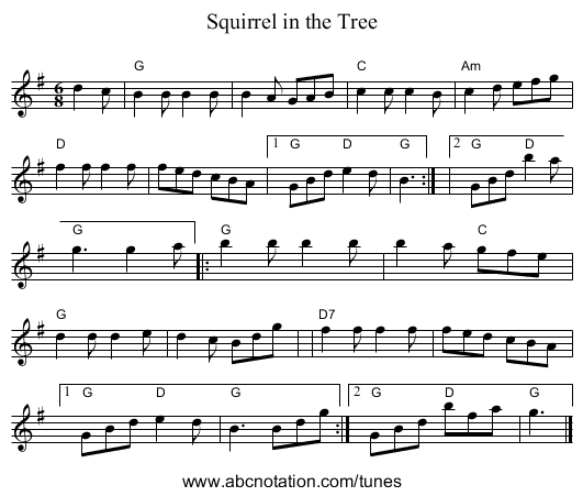 Squirrel in the Tree - staff notation