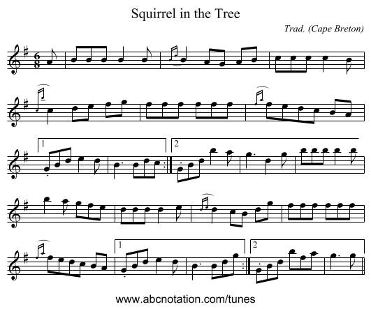 Squirrel in the Tree - staff notation