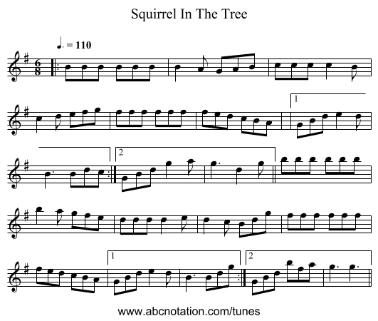 Squirrel In The Tree - staff notation