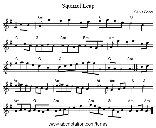 Squirrel Leap - staff notation