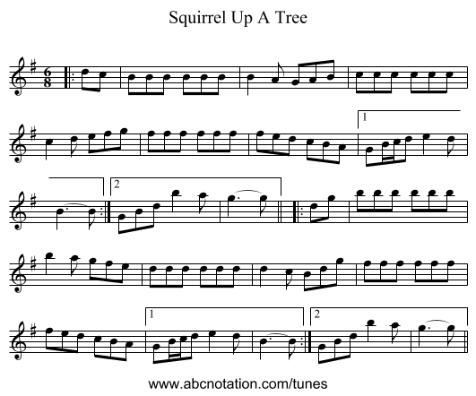 Squirrel Up A Tree - staff notation