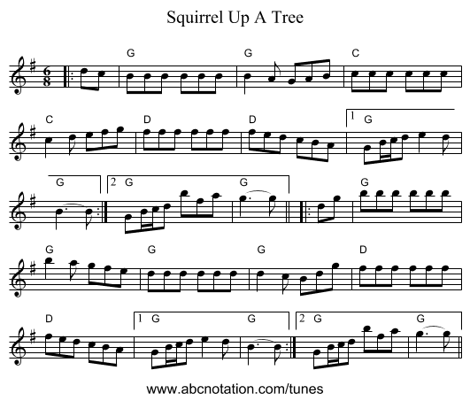 Squirrel Up A Tree - staff notation