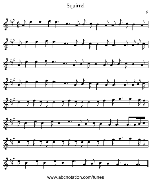 Squirrel - staff notation
