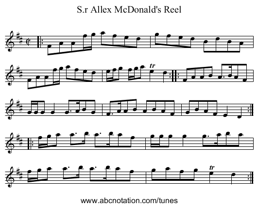 S.r Allex McDonald's Reel - staff notation