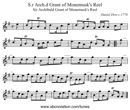 S.r Arch.d Grant of Monemusk's Reel - staff notation