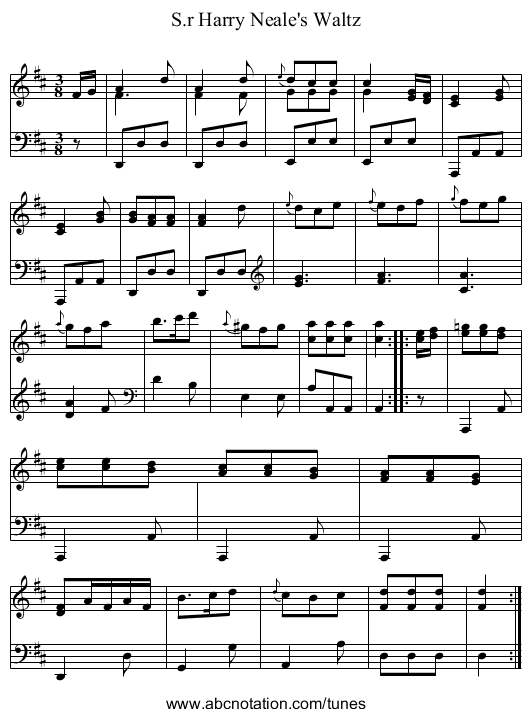 S.r Harry Neale's Waltz - staff notation