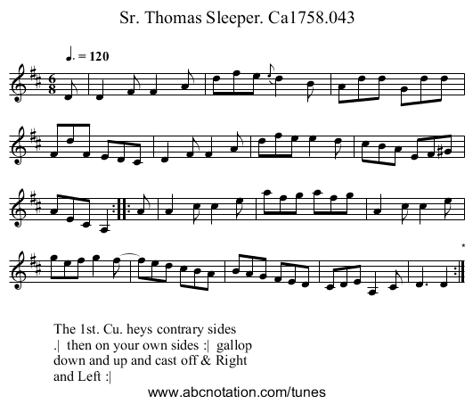 Sr. Thomas Sleeper. Ca1758.043 - staff notation
