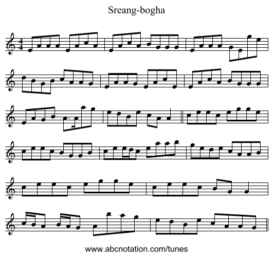 Sreang-bogha - staff notation