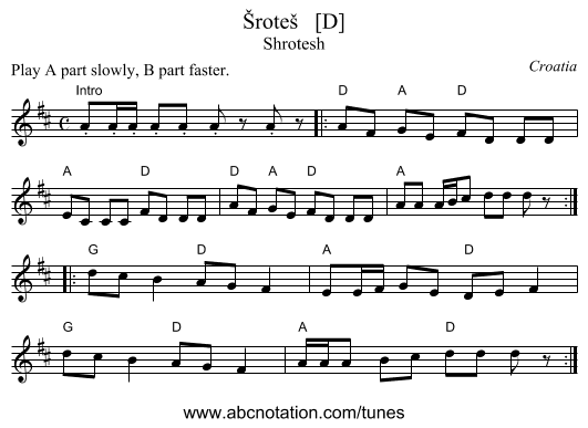&Scaron;rote&scaron;   [D] - staff notation