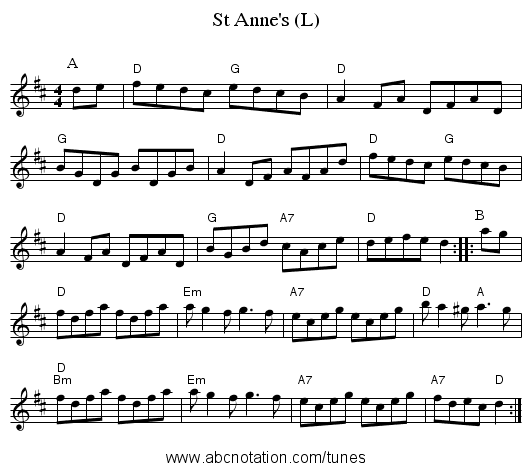 St Anne's (L) - staff notation