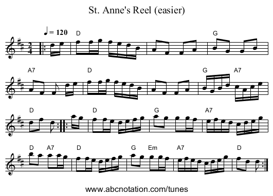 St. Anne's Reel (easier) - staff notation