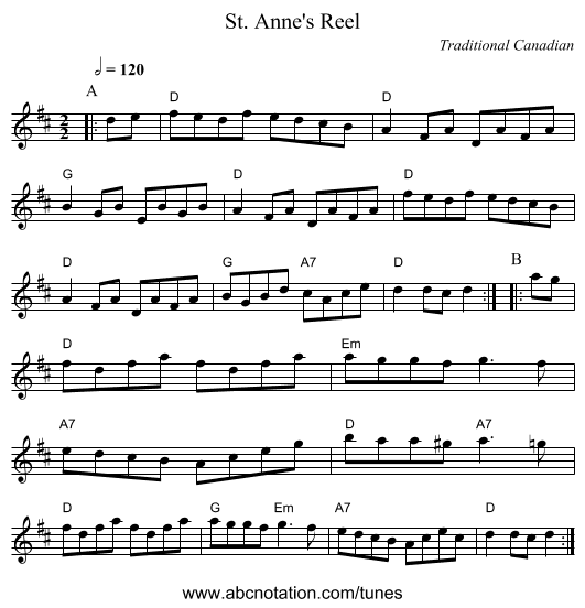 St. Anne's Reel - staff notation