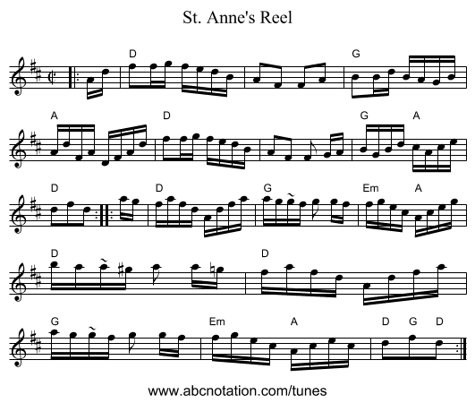 St. Anne's Reel - staff notation
