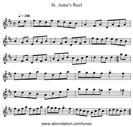 St. Anne's Reel - staff notation