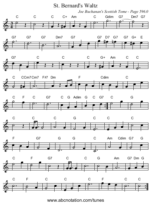 St. Bernard's Waltz - staff notation