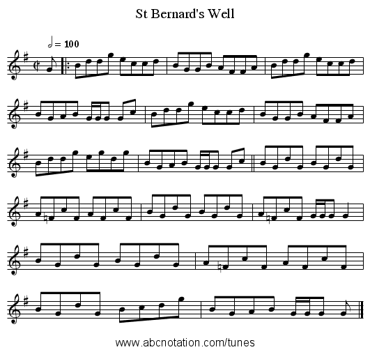 St Bernard's Well - staff notation