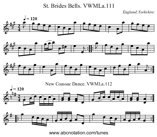 St. Brides Bells. VWMLa.111 - staff notation